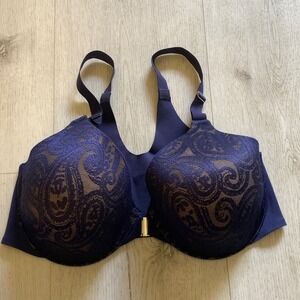 Soma Vanishing Back Front‎ Close Bra Navy Blue Paisley Lace Underwire 38D